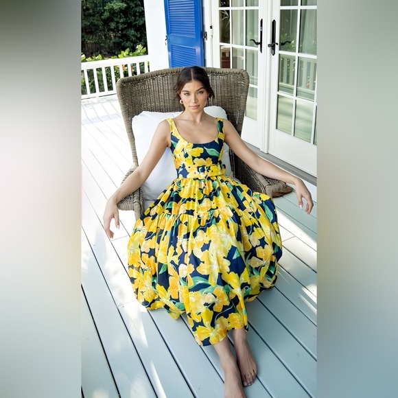 Hutch Alice Belted Tiered Maxi Dress Floral Shantung Size XXL - Picture 2 of 14